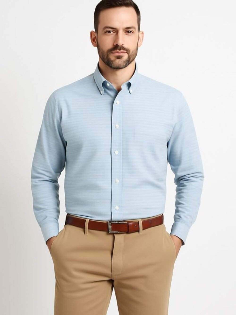 Alan Paine Mens Updated Fit Shirt Linen Cotton Blue Stripe Long Sleeve Size XL